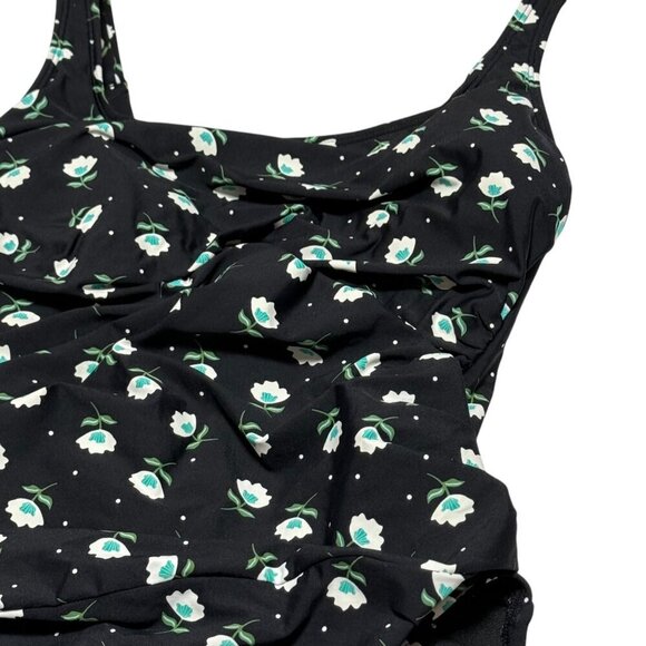 Anne Cole Black Floral One-Piece Swimsuit Adjustable Straps Ruched Detail Sz 10 - Picture 5 of 7
